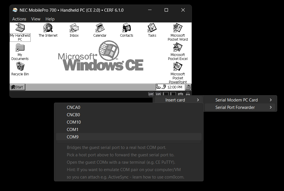 Attaching the Serial Port Forwarder to the built-in serial port