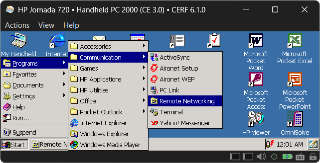 Remote Networking in the Start menu