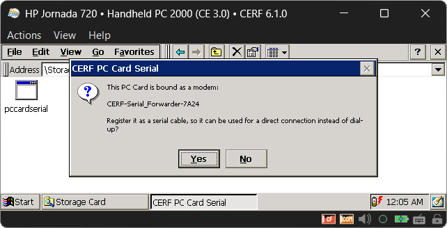 pccardserial.exe offering to register the card as a serial cable
