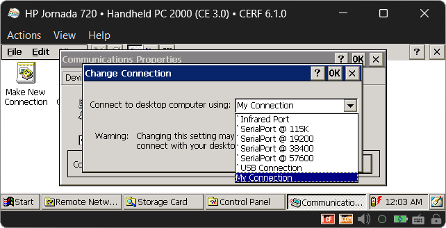 Choosing My Connection under Connect using