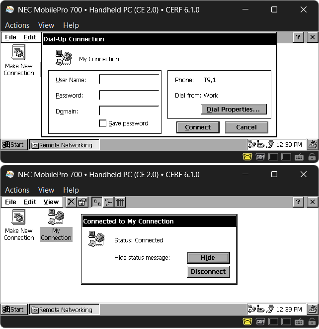 Dialling on desktop CE