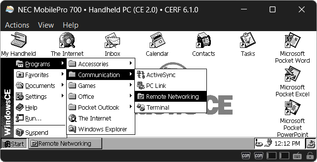 Remote Networking in the Start menu